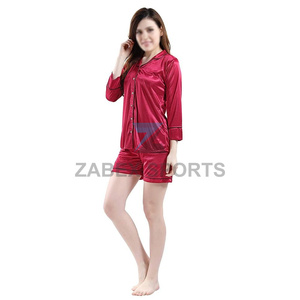 Ensemble de pyjama pour femme en polyester/coton satiné avec logo personnalisé, fermeture à cordon, doux, respirant, séchage rapide, vêtements de nuit tendance, fournisseur - Product Image 2