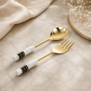 Luxury Gold Salad <b>Servers</b> Set Stainless Steel Serving Spoons Kitchen Utensils Dinner Party - Product Image 3