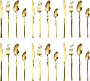 Durable Sustainable Stainless Steel Cutlery Set Fork Spoon Knife Premium Kitchen <b>Flatware</b> with Wood Handle for Home Dining - Product Image 1