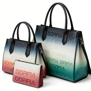 Ensemble de sacs à main tendance avec lettres en relief dégradées, sac fourre-tout en cuir PU de haute qualité, sac à main imperméable pour femme, avec portefeuille - Product Image 2