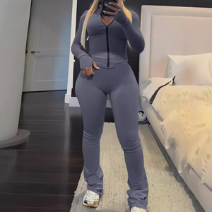 Survêtements en coton de haute qualité avec logo personnalisé, fermeture éclair, unisexe, pour femmes, avec capuche - Product Image 2