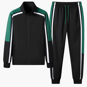 Unisex Black Green White Striped Tracksuit Full <b>Zip</b> Stand Collar Sporty Style Autumn Wear Regular Fit With Side Pockets - Product Image 6
