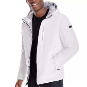 New Design Fashion Wholesale Custom Eco-Friendly Heated Winter Breathable Hood <b>White</b> <b>Men's</b> Puffer <b>Jacket</b> 100% Polyester - Product Image 2
