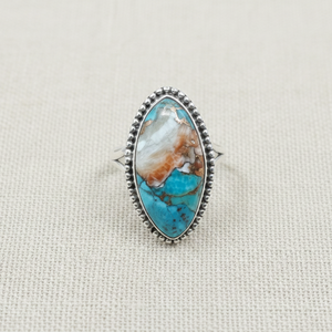 Bague turquoise bleu orange en argent sterling 925, faite à la main, style bohème vintage, bijou de créateur, cadeau - Product Image 5
