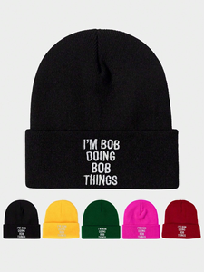 Red Beanie Hat With Embroidery I'm Bob Doing Bob Things Unisex Casual <b>Winter</b> <b>Cap</b> for Adults Wholesale <b>Winter</b> Beanie Hats - Product Image 3