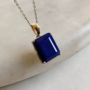 Pendentif en or 14 carats avec pierre de lapis-lazuli naturelle taille octogonale 10x12mm, bijoux de mode pour femmes, pendentif en pierre précieuse de luxe, bijoux en gros - Product Image 6