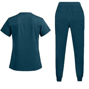 Unisex <b>Scrub</b> Tops V-Neck Dark Blue Polyester Hospital <b>Uniform</b> Blouses and Shirts Most selling product - Product Image 1