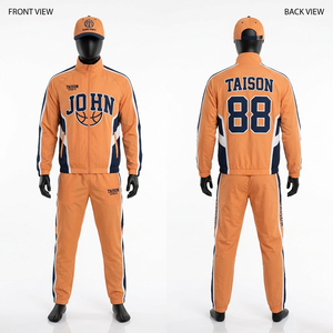 Mens basketball tracksuit 300 GSM polyester fleece fabric orange with black white side panels <b>heat</b> transfer print embroidery <b>log</b> - Product Image 3