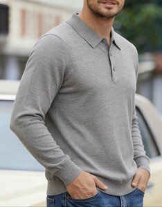 Pull en maille polyester/coton pour homme, léger et respirant, service OEM, couleur unie, col à revers, manches longues, couche de base décontractée pour le printemps - Product Image 4
