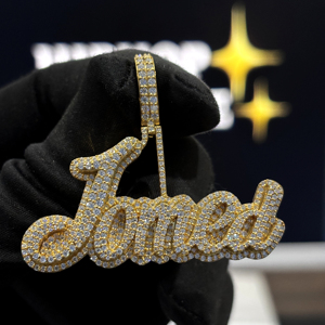 <b>Custom</b> Bold Script <b>Name</b> Pendant 925 Sterling Silver VVS Moissanite Fully Iced Hip Hop <b>Necklace</b> Yellow Gold Pave Jewelry Designer - Product Image 1