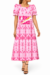 Vestido Mumu Micronésico Personalizado, Estampado Tribal Polinesio Tapa, Vestido Maxi con Mangas Abullonadas y Volantes, Ropa de Moda Cultural OEM - Product Image 5