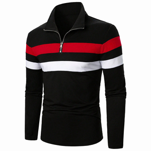 Sudadera de hombre informal con contraste de rayas y patchwork, manga larga, media cremallera, superventas 2026, venta al por mayor, MOQ bajo, servicio OEM - Product Image 3
