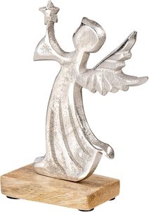 Christmas Decoration Angel Mango Wood Decorative <b>Stand</b> Wood Brown Metal Silver Angel Figure Christmas - Product Image 4
