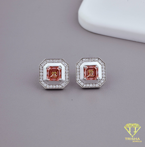 Luxury Pink Moissanite Diamond <b>Stud</b> Earrings White Gold Octagon Halo Earrings Asscher Cut Stone Fine Jewelry - Product Image 2