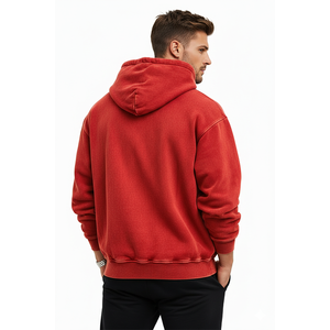 Sweat-shirt à capuche rouge vintage pour homme, de haute qualité, en molleton de coton épais, coupe oversize, streetwear personnalisé, vierge - Product Image 4