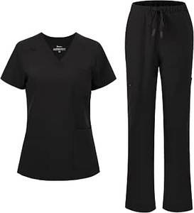 Ensemble de tenue médicale vert olive pour femme : Haut col en V avec poche et pantalon assorti, en tissu mélangé de coton tissé, détection d'aiguilles - Product Image 3