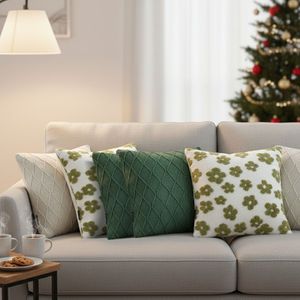 SOGA 6-Piece Garden Bloom <b>Cable</b> <b>Knit</b> Diamond Pillow Cover Set Forest Green and Cream-Decorative & <b>Throw</b> Pillows - Product Image 6