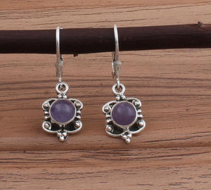 ต่างหูหยดน้ำหยกสีม่วงธรรมชาติ ประดับด้วยลูกปัดเงินแท้ 925 เครื่องประดับหรูหราสำหรับงานปาร์ตี้ ผู้หญิง หยกสีลาเวนเดอร์ ขายส่ง - Product Image 2
