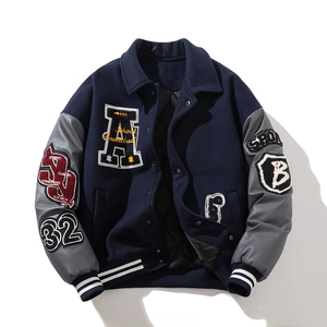 Custom Varsity <b>Jacket</b> Wool Body <b>Leather</b> Sleeves Letter Embroidery Hip Hop <b>Winter</b> Coat OEM - Product Image 5