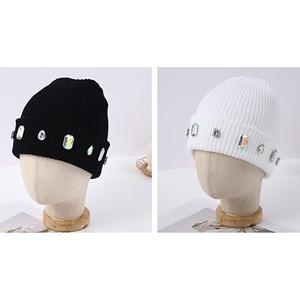 Wholesale Black Rhinestone Beanie Hat Rib Knit <b>Winter</b> <b>Cap</b> Unisex Soft Warm Stretch Skull <b>Cap</b> Custom Logo Hat - Product Image 2