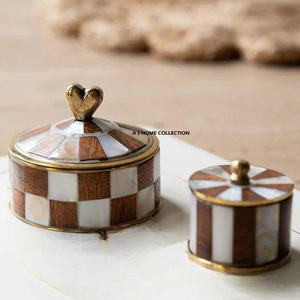 New Design Luxury Standard Metal With Aluminum Leaf Fancy Design Exclusive Quality Latest Canister <b>Box</b> Set Of 2 - Product Image 4