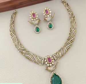 Ensemble collier et boucles d'oreilles de luxe en moissanite avec pierres en laiton pour femme, idéal pour les occasions de mariage et les cadeaux - Product Image 2
