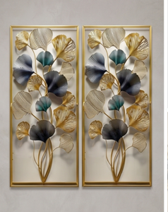 Deluxe Modern Leaf <b>Design</b> Metal <b>Wall</b> Art Brass <b>Frame</b> Rectangle Shape Handmade Glam Decorative Accent For <b>Wall</b> Mount - Product Image 3