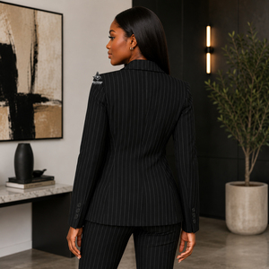 Ropa Masónica Herencia Griega para Mujer, Chaqueta Blazer de Doble Botonadura a Rayas para Mujer Delta Sigma, Casual Bordada - Product Image 4