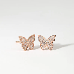 Boucles d'oreilles clous papillon en or massif avec diamants naturels ou de laboratoire, bijoux fins et délicats, élégants pour un anniversaire ou au quotidien - Product Image 1