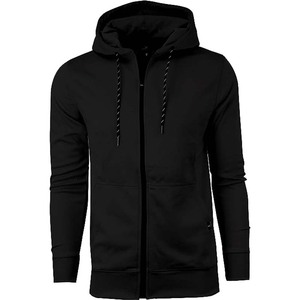 Sudadera con Capucha y Cremallera para Hombre, Color Negro Sólido, Corte Regular Informal, Tejido de Algodón, Ropa de Otoño - Product Image 1