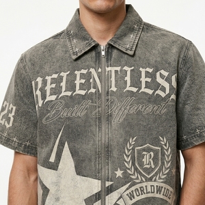 เสื้อแจ็คเก็ตยีนส์ฟอกสีแขนสั้นผู้ชายสั่งทำพิเศษ ผ้าฝ้าย 100% ซิปหน้า สไตล์สตรีทแวร์ สำหรับฤดูใบไม้ผลิ ฤดูร้อน ฤดูใบไม้ร่วง ฤดูหนาว - Product Image 5