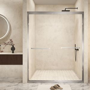 Porta Doccia Scorrevole Doppia in Vetro Temperato Antiesplosione 44x48x72 Pollici con Telaio in Alluminio e Acciaio Inossidabile da 1/4 di Pollice - Design Premium per - Product Image 1