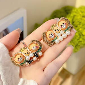 Gold Alloy Hair Clips for Kids-Casual Cartoon Animal Hair Pins with Pearl Decor 6*3.5cm - Product Image 2