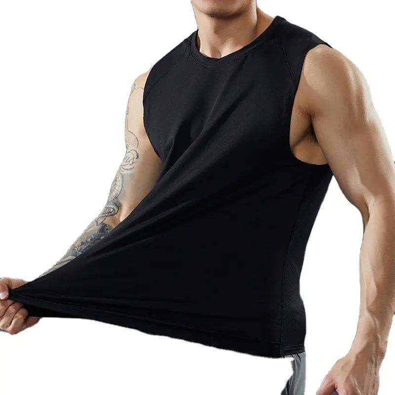 OEM Custom Logo Wholesale Men Casual Vest High Elastic Sleeveless Sport Tank Top With Back Printed Muscle Men Gym Vest