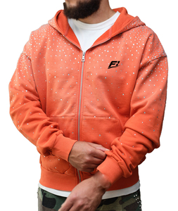 Custom Rhinestone <b>Zip</b> Hoodies Unisex Heavy Cotton Hooded Sweatshirts Y2K Winter Street Fashion Casual <b>Jacket</b> USA Bulk Supply OEM - Product Image 1