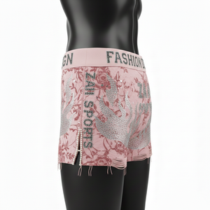 Shorts de mujer de alta calidad, tela de malla transparente con estampado de rosas, cintura suave rosa, logotipo personalizado con estampado térmico. - Product Image 4