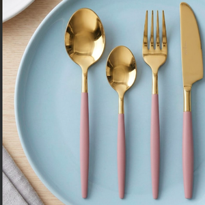 Couverts élégants et durables en acier inoxydable avec poignée rose, plaqués couleur or champagne, pour la maison, l'hôtel, le restaurant, les mariages et l'usage quotidien - Product Image 3