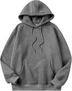 Sudadera con Capucha Unisex Extra Grande, Color Sólido, Forro Polar, Informal, Largo Regular, Diseño con Bolsillos, Ropa de Otoño - Product Image 3