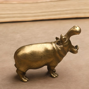 Figura de Hipopótamo de Latón Hecha a Mano, Escultura de Hipopótamo con Boca Abierta, Estatua Detallada de Animal Salvaje en Metal, Decoración para el Hogar, Adorno de Mesa - Product Image 5