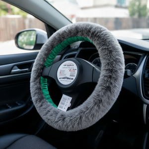 Housse de volant de voiture en fausse fourrure 37-39 cm gris vert noir - Product Image 2