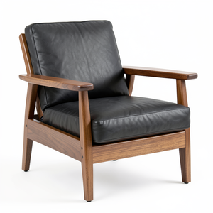 Sillón Moderno Premium para Salón, Tapizado en Cuero Vacuno Genuino, Estructura de Madera Natural, Muebles de Interior para Sala de Espera o Cafetería - Product Image 2