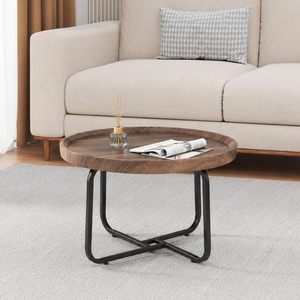 Table basse ronde moderne en bois avec pieds croisés en métal noir, table centrale rustique en bois grainé pour salon et chambre - Product Image 3