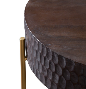 Table basse multifonctionnelle moderne avec plateau en bronze et support en métal doré, forme ronde avec rangement en métal pour la décoration du salon - Product Image 2