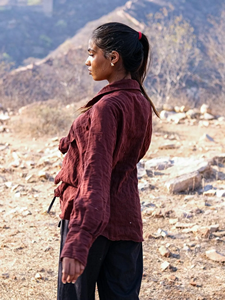 Handcrafted <b>Maroon</b> Textured Cotton Utility Shirt Jacket for Women Earthy Organic Autumn Outerwear Boho Style Cotton Cardigan <b>Top</b> - Product Image 3