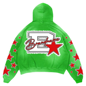 Sudadera con Capucha Verde Personalizada para Hombre, Talla Grande, de Algodón French Terry, con Bordado de Letras y Estrellas, Estilo Casual Urbano - Product Image 2