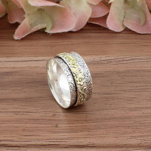 Bague de mariage anti-stress en argent sterling 925 avec sertissage clos, pour femme, fine, rotative, minimaliste, avec perle anti-stress - Product Image 5