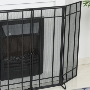 Manhattan <b>Grid</b> Design <b>Metal</b> Fireplace Screen Folding Three Panel Mesh Spark Guard Heat Resistant Hearth Protector - Product Image 4