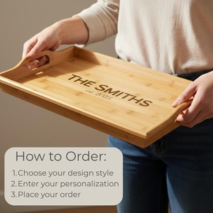 Plateau de service en bois au design moderne, finition polie, poignées robustes, parfait pour servir des repas, des collations, des boissons, décoration intérieure - Product Image 2