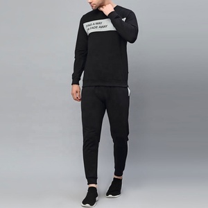 Conjunto Deportivo Personalizado para Hombre, Invierno, Ecológico, Color Negro y Gris, Sudadera con Cuello Redondo Estampada, Traje Deportivo de 2 Piezas - Product Image 3
