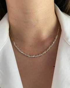 Colliers tennis en diamants de laboratoire à taille mixte 2 carats, chaîne maille trombone en or massif 14K 18K, 14-16 pouces, collier illusion de luxe, bijoux fins - Product Image 1